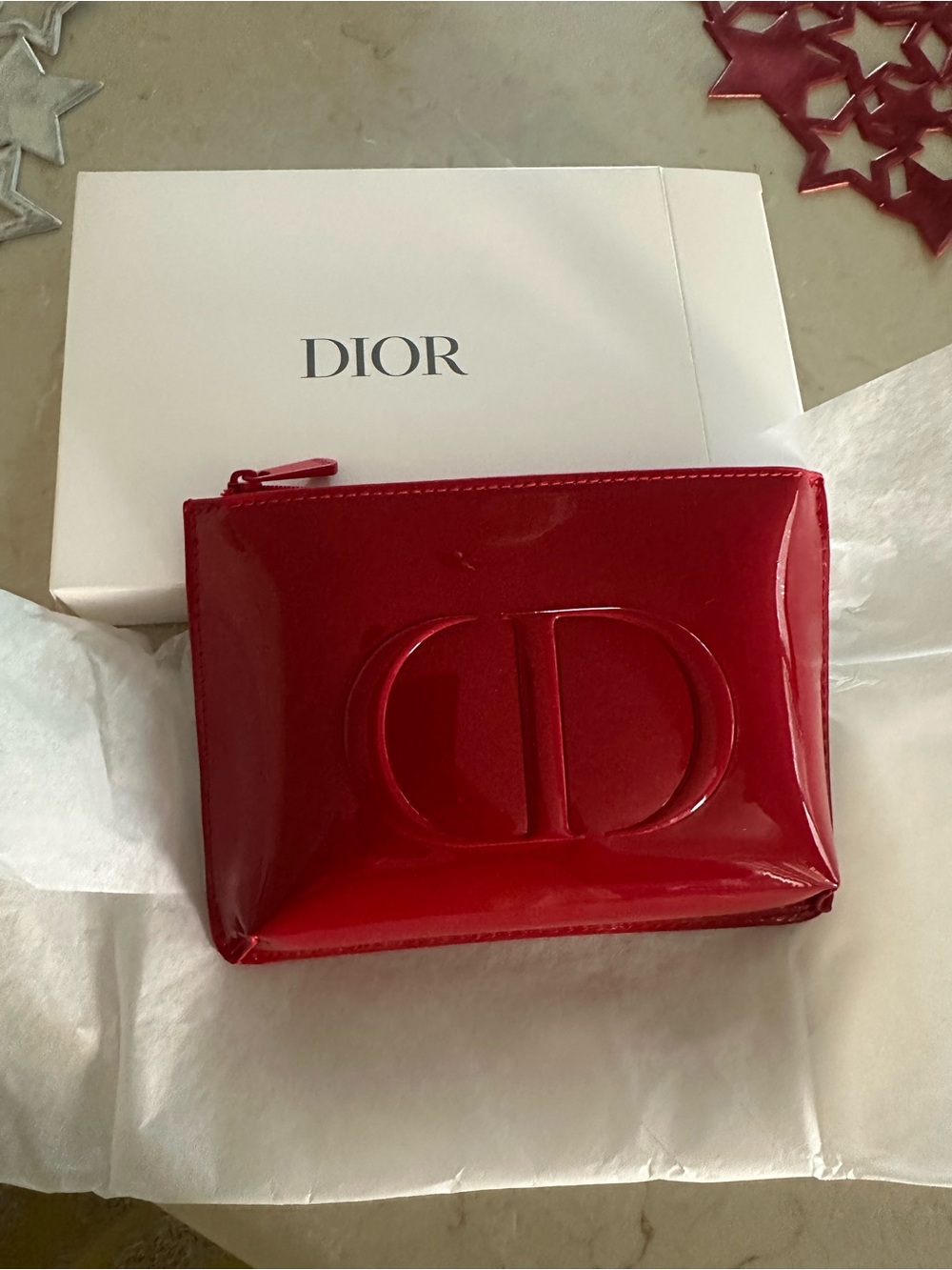 Dior Red Patent CD Zip Cosmetic Pouch